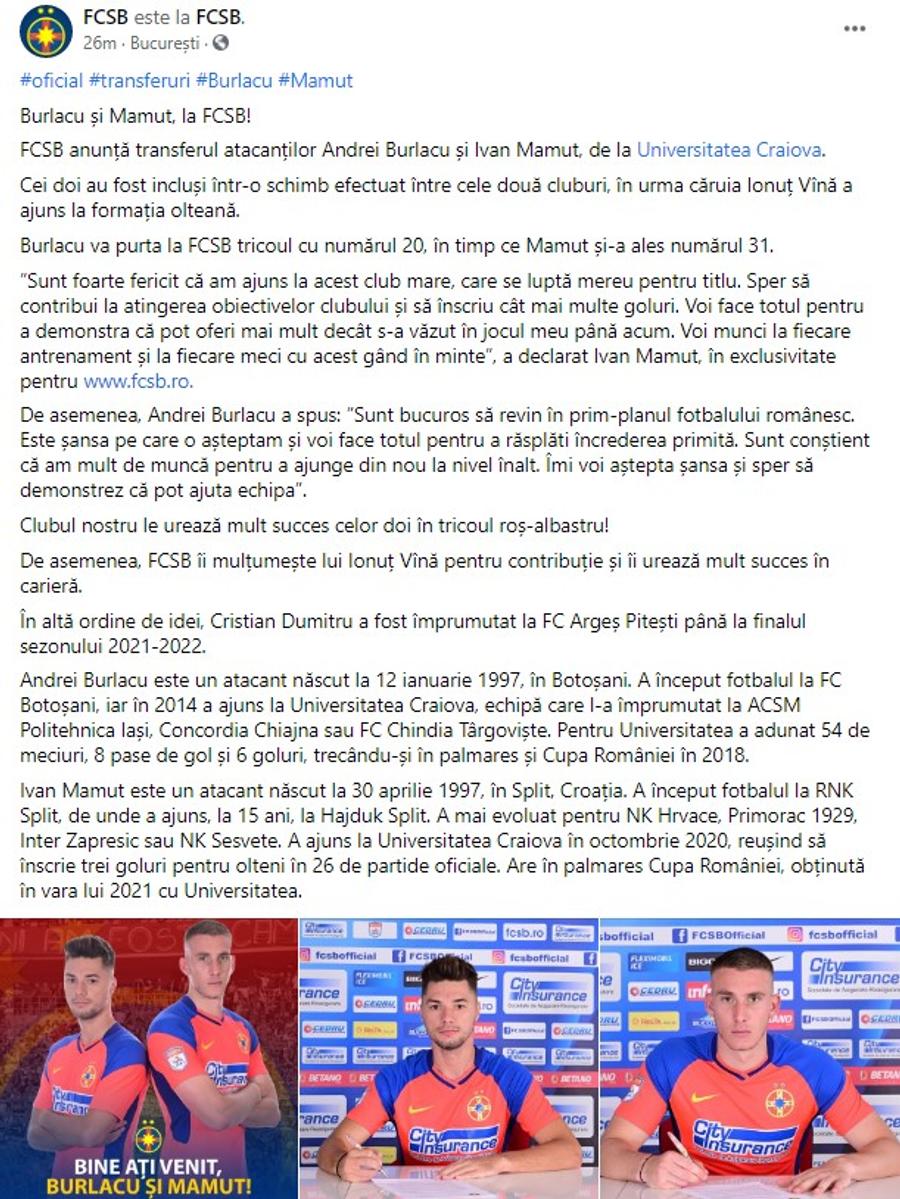 Ivan Mamut și Andrei Burlacu, prezentați oficial la FCSB » Ce numere și-au ales cei doi atacanți și primele declarații în tricoul roș-albaștrilor