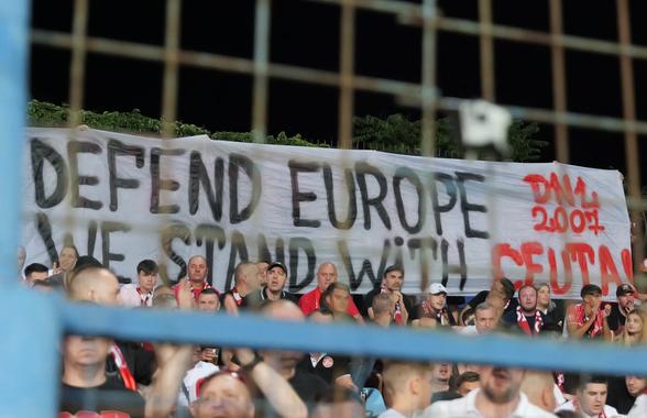 Banner controversat afișat de galeria lui Dinamo în deplasarea de la Galați: „Apărați Europa”