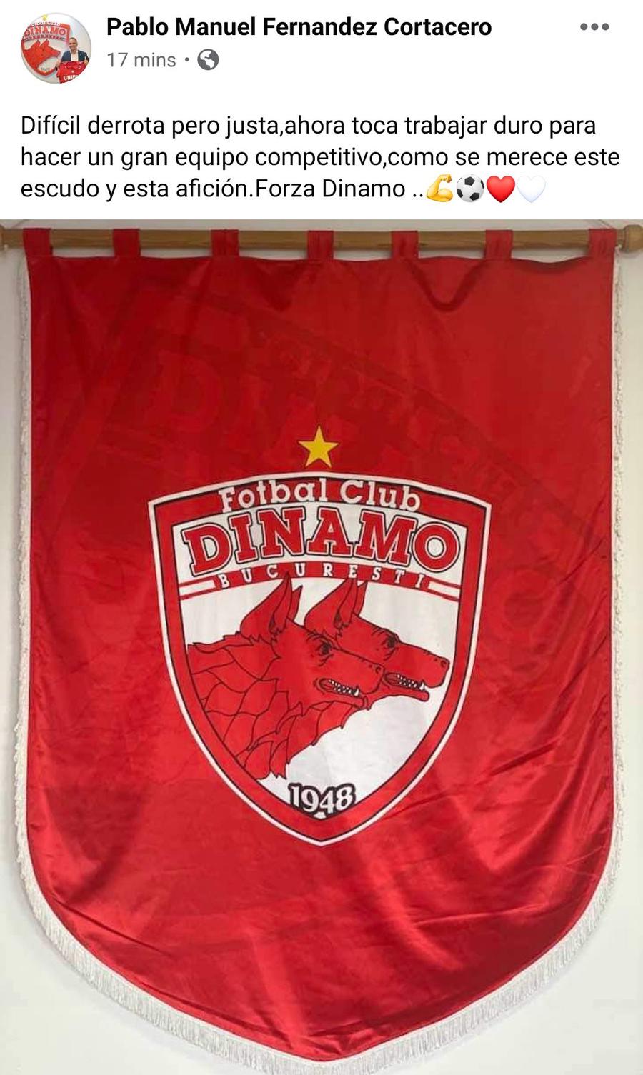 Patronul lui Dinamo, Pablo Cortacero, după înfrângerea cu Chindia, 0-1: „Trebuie să muncim mult”