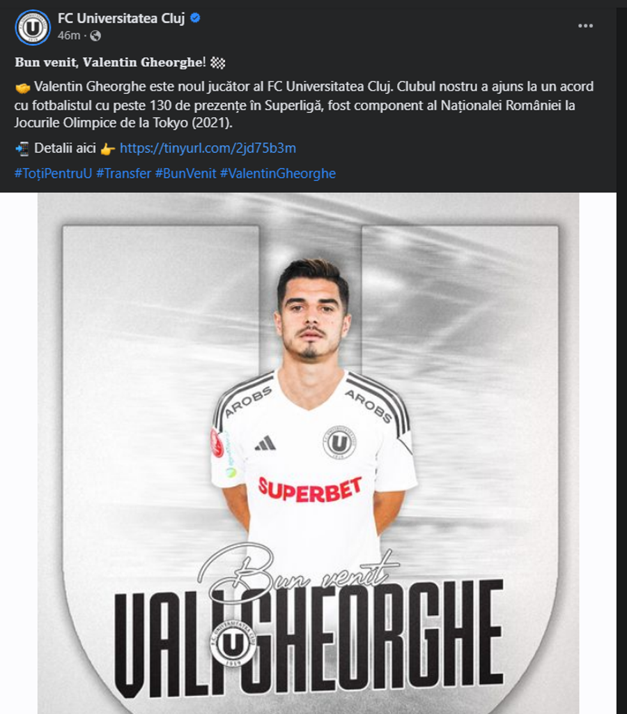 Vali Gheorghe, prezentat la noua echipă din Superliga