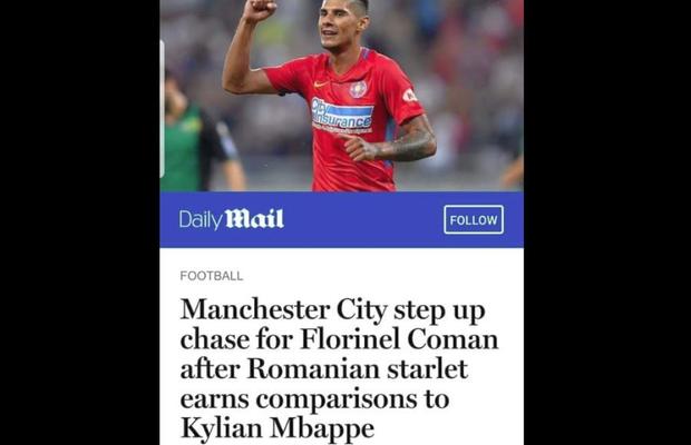 FCSB // Florinel Coman, pe lista lui Manchester City! » Daily Mail titrează: „Discuțiile s-au intensificat”