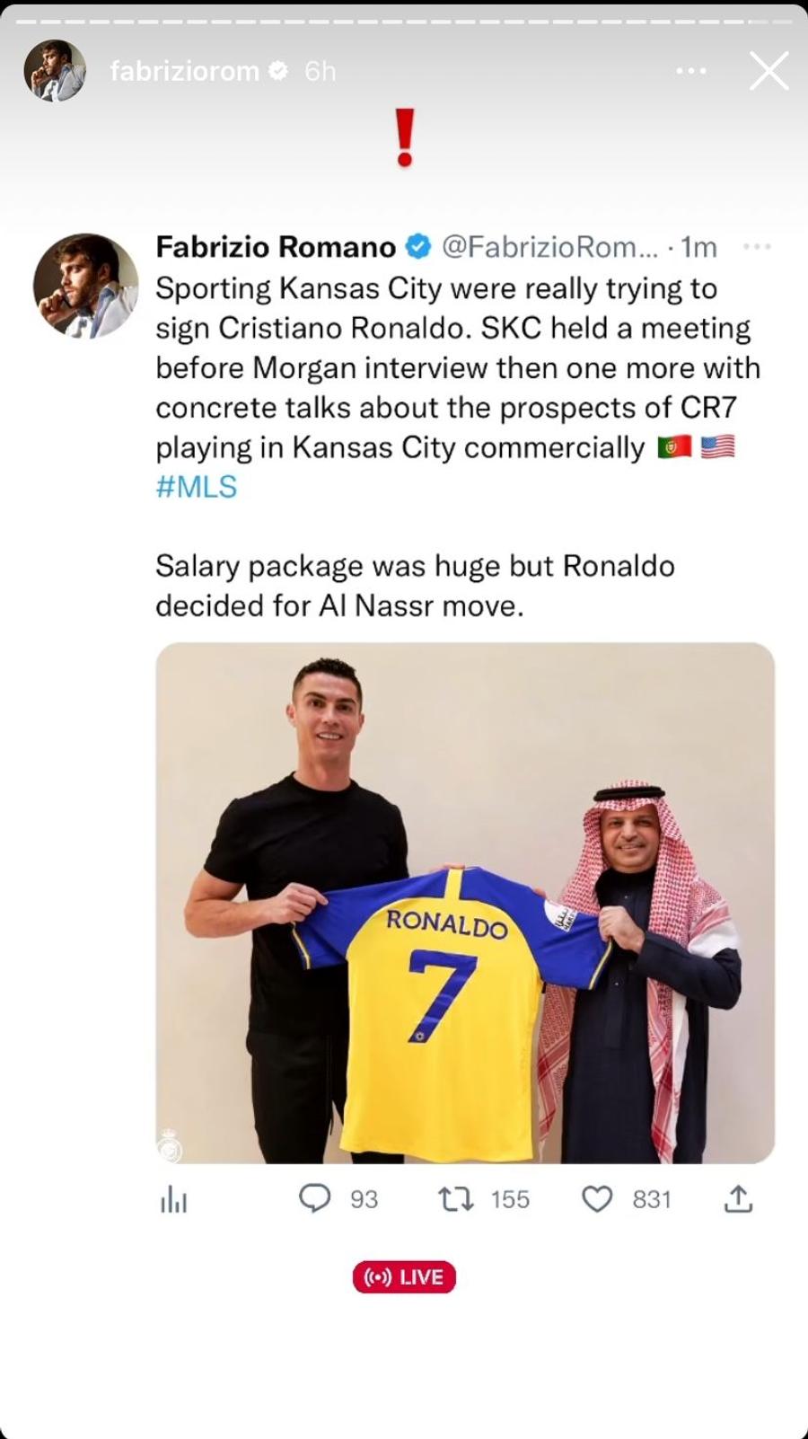 Foto: Instagram @Fabrizio Romano Variantă surprinzătoare! Clubul care s-a interesat de Cristiano Ronaldo, înainte ca portughezul să semneze cu Al-Nassr