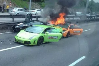 Катастрофа с три автомобила Lamborghini (видео)