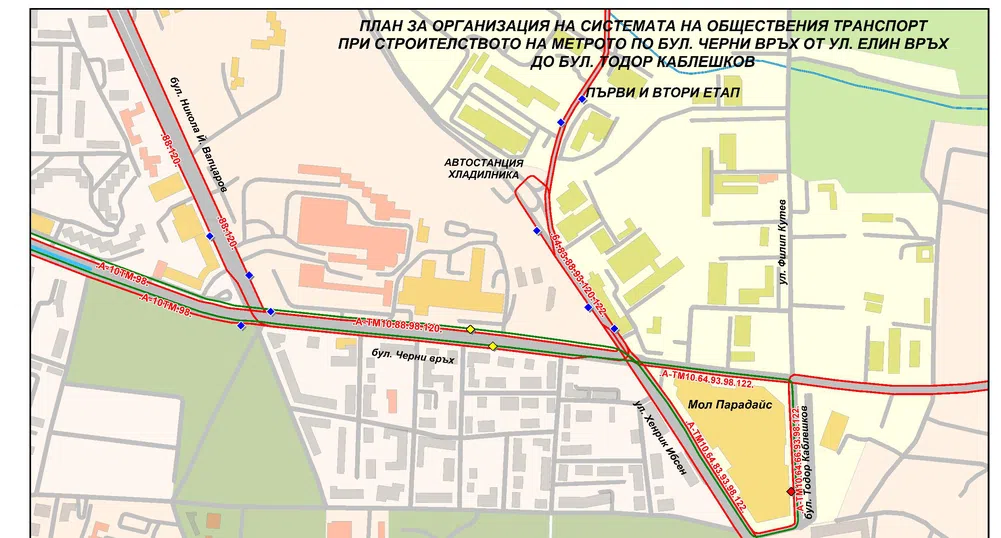 Промени в движението на Черни връх заради метрото