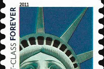 Гаф на пощите в САЩ с марка с лика на Стауята на свободата