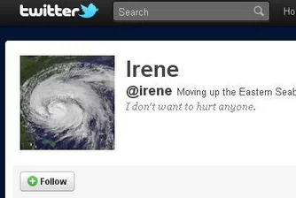 Ураганът Айрин със собствен акаунт в Twitter