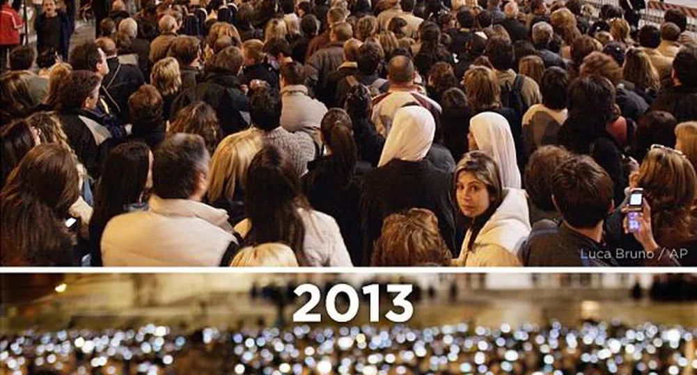 Вижте разликата в тълпата във Ватикана през 2005 и 2013 година