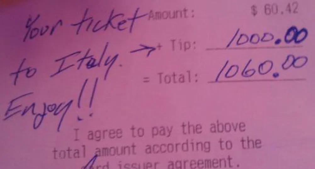 Сервитьорка получи 1 000 долара бакшиш за екскурзия до Италия