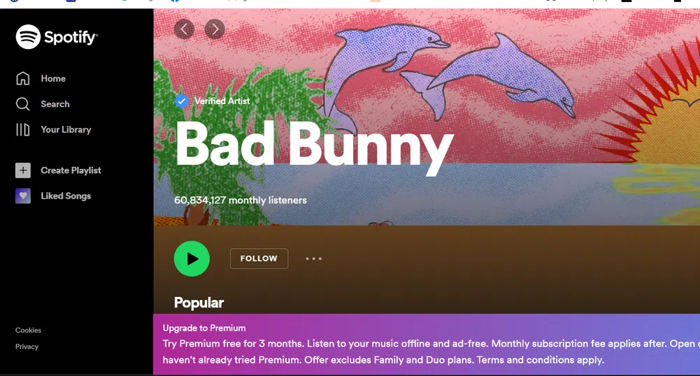 Bad Bunny за трета поредна година е най-стриймваният изпълнител в Spotify