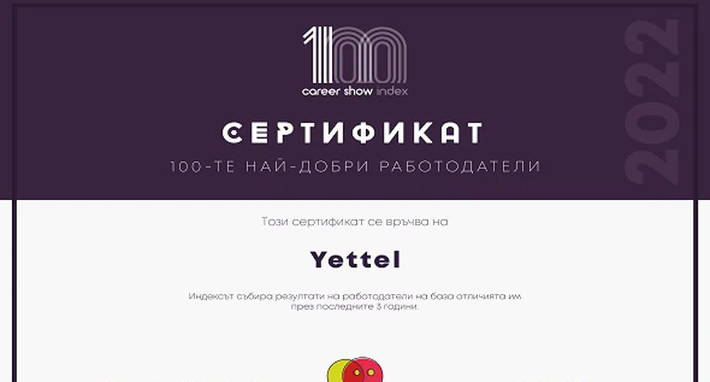 Yettel в Топ 10 най-добри работодатели у нас според индекса Career Show