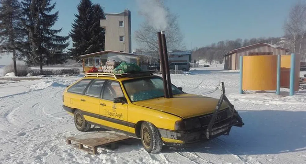 Релакс с вътрешно горене: Естонец превърна семейно комби в сауна