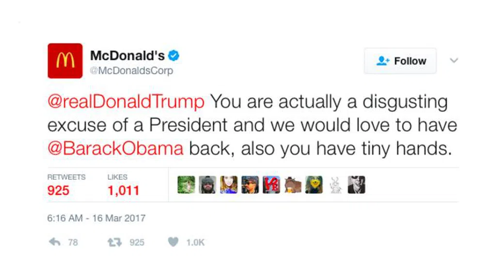 McDonald's изтри пост против Тръмп, акаунтът бил компрометиран