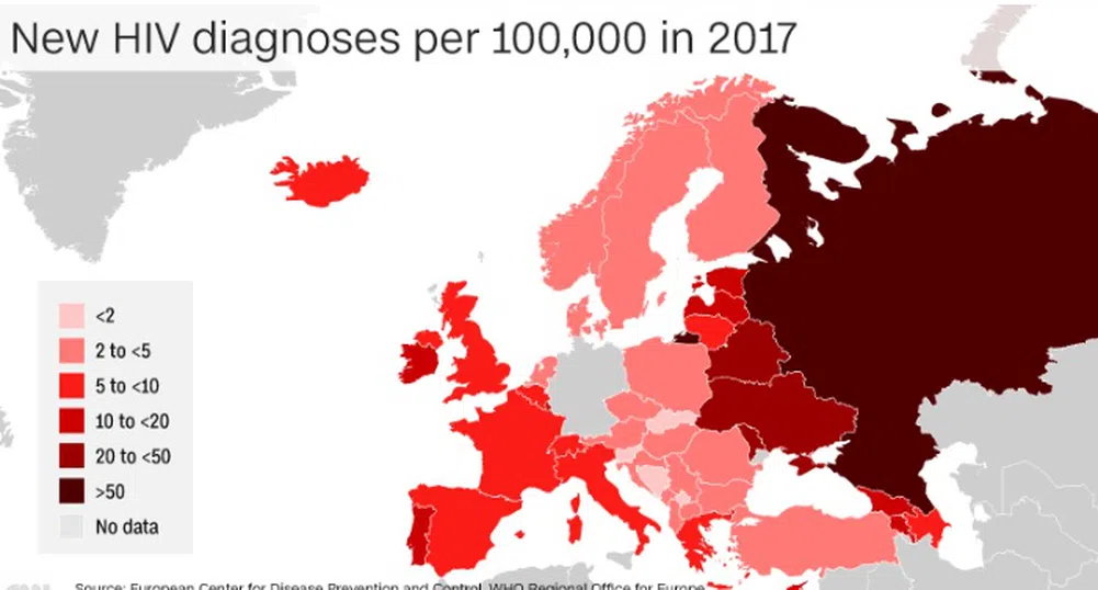 Броят на ХИВ-позитивните в Европа нараства с обезспокоителeн темп