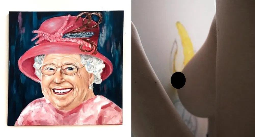 Жена рисува картини с гърдите си