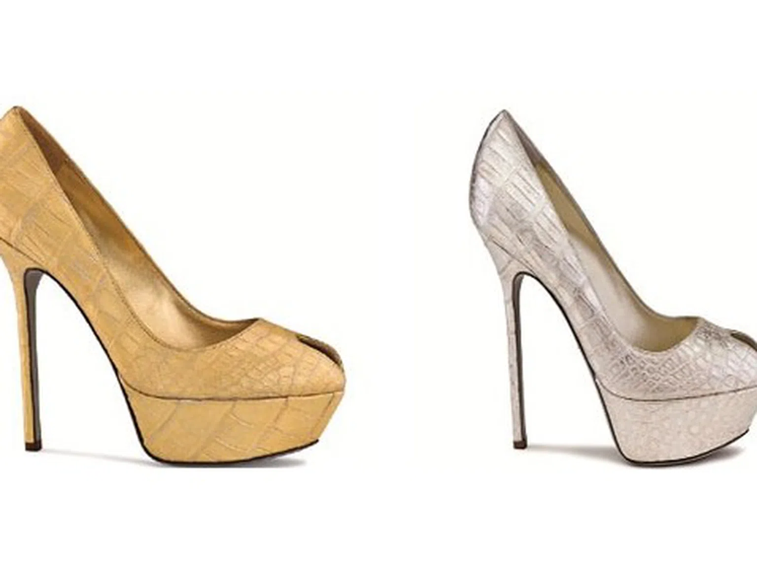 Златни и сребърни обувки от крокодилска кожа