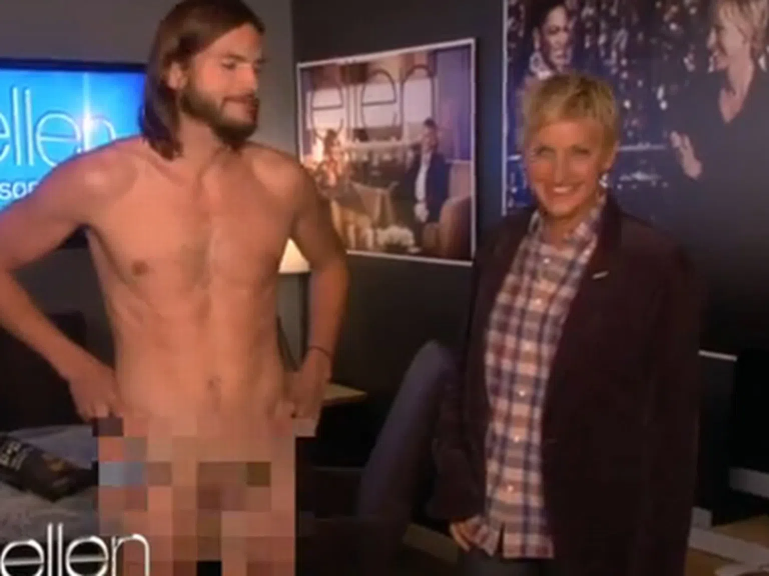 Аштън Къчър се съблече чисто гол в шоуто на Елън (видео)