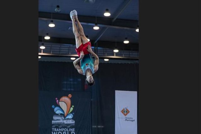 Gabriel Albuquerque e Diogo Abreu na final da Taça do Mundo de trampolins