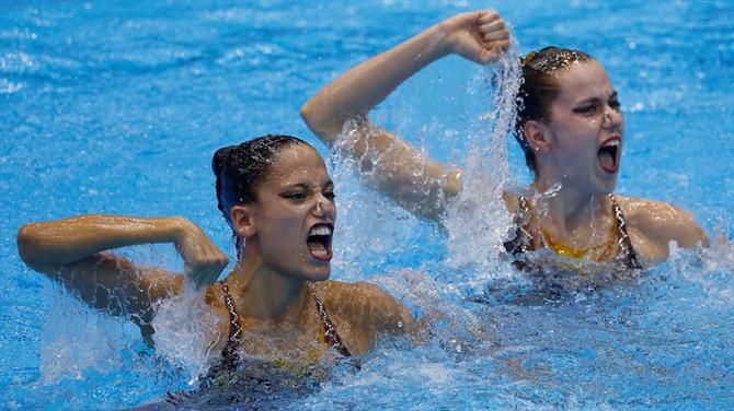 Cheila Vieira e Maria Beatriz Gonçalves na final de natação artística do Campeonato do Mundo