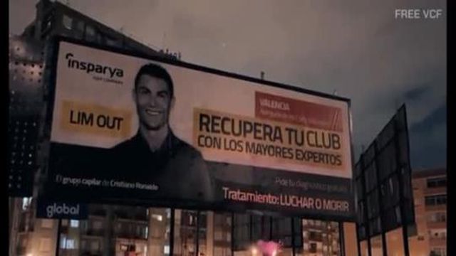 Adeptos do Valência usam cartaz de Ronaldo para protesto contra Peter Lim