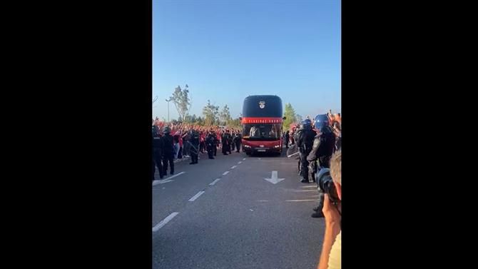 Ambiente de euforia na chegada do autocarro do Benfica (vídeo)