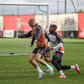 Aursnes, Florentino, Pavlidis e Trubin no treino do Benfica antes do jogo com o Estrela da Amadora