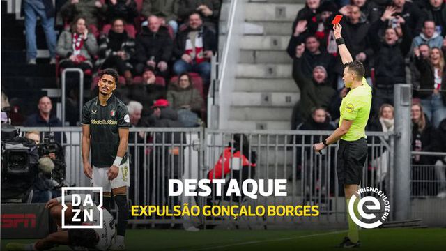 Jogo para esquecer: Gonçalo Borges expulso na derrota pesada do Feyenoord