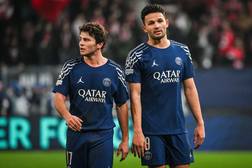 João Neves ao lado de Gonçalo Ramos no PSG