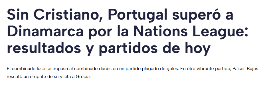Tyc Sports (Argentina): «Sem Cristiano Ronaldo, Potugal vence a Dinamarca». A imprensa argentina exaltou a ausência do avançado luso da partida em Copenhaga