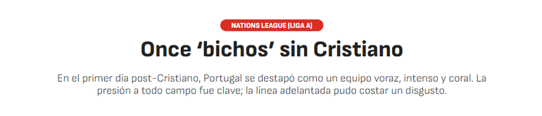 AS (Espanha): «onze 'bichos sem Cristiano». Equipa «voraz, intensa e coesa» e estratégia «mais arriscada» de Jesus destacadas pelo jornal espanhol. Portugal «sabe sorrir sem Cristiano».