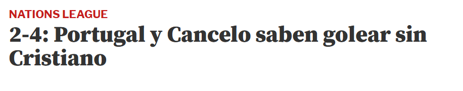 Mundo Deportivo (Espanha): «Portugal e Cancelo sabem golear sem Ronaldo». Jornal catalão salientou golo marcado por lateral do Barcelona em mais uma vitória lusa