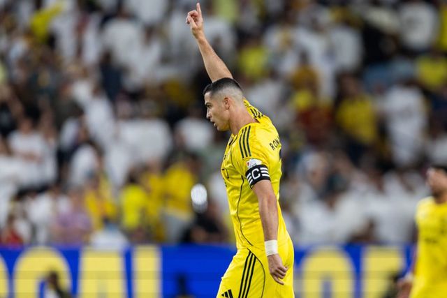 Cristiano Ronaldo a celebrar o bis e a vitória do Al Nassr - Foto: Al Nassr e SPL