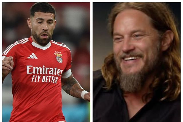 Otamendi, central do Benfica e o ator Travbis Fimmel (fotomontagem)