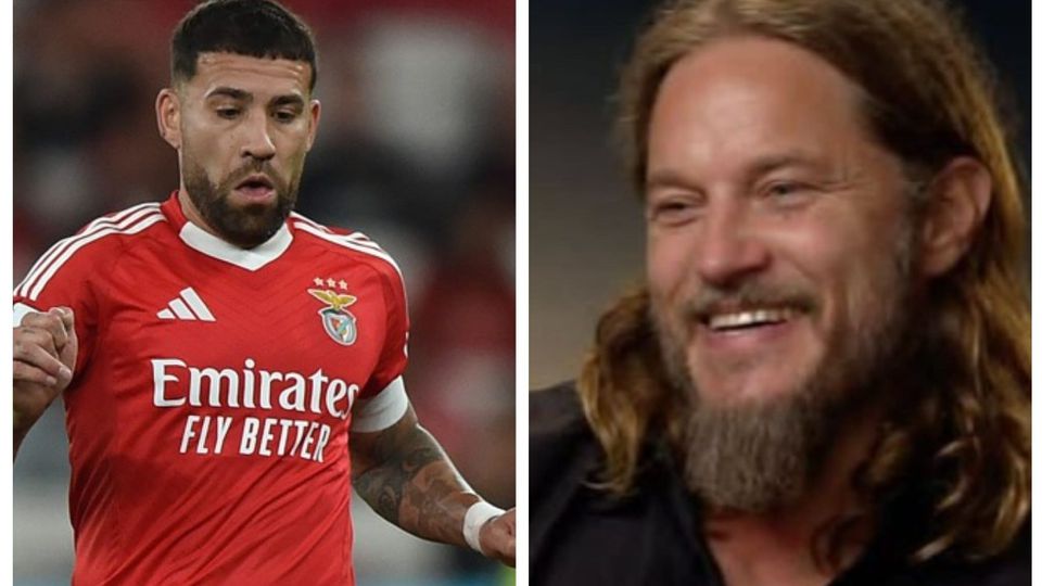 Otamendi, central do Benfica e o ator Travbis Fimmel (fotomontagem)