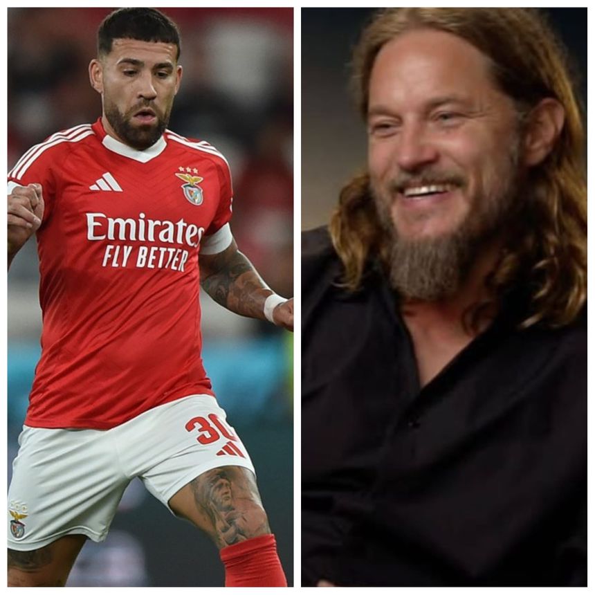 Otamendi, central do Benfica e o ator Travbis Fimmel (fotomontagem)