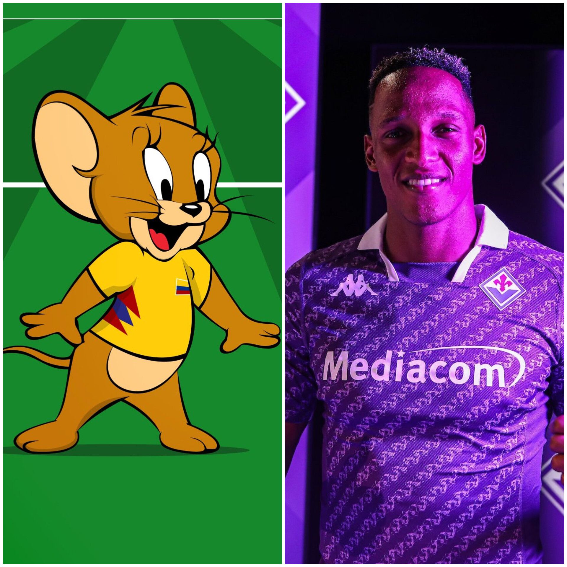 Yerry Mina foi revelado na Fiorentina em jeito de desenhos animados, com recurso ao Jerry, famoso rato de Tom & Jerry
