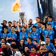 Jogadores do Cruz Azul a celebrarem a conquista da Champions