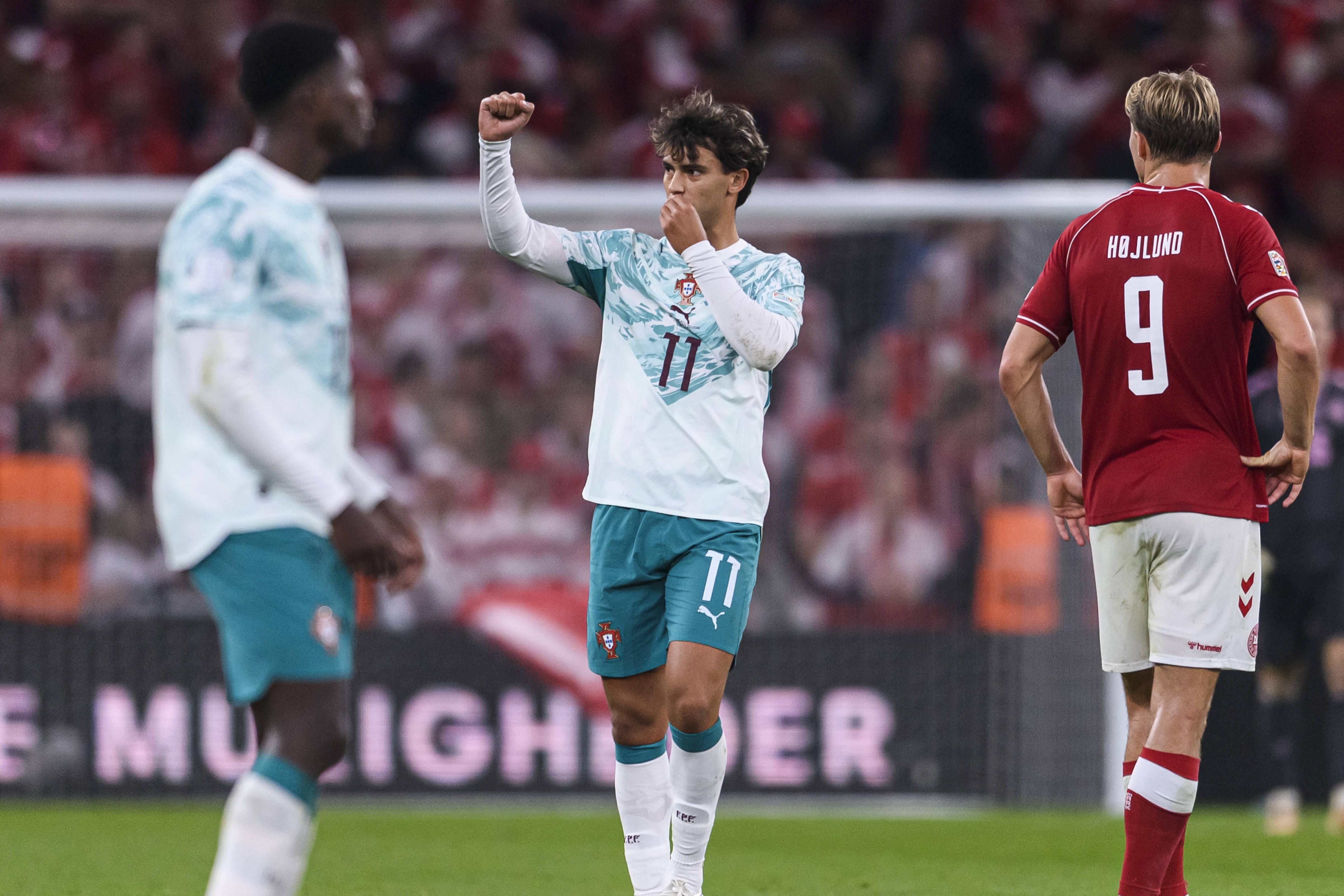 João Félix a festejar o 4-2 de Portugal na Dinamarca