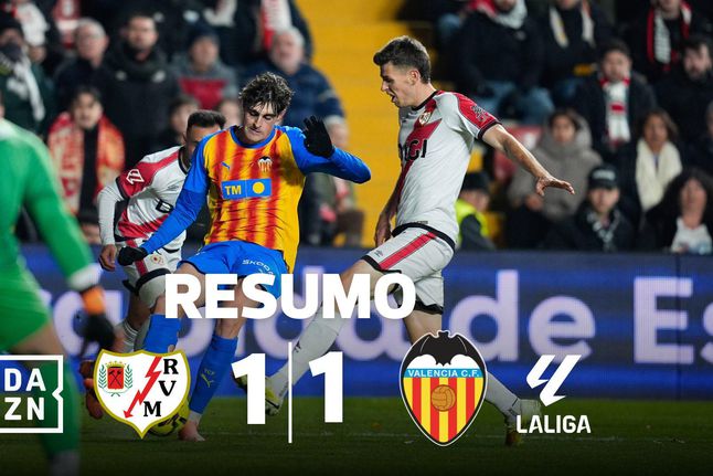 Valência com dois portugueses arranca empate com Rayo Vallecano (resumo)