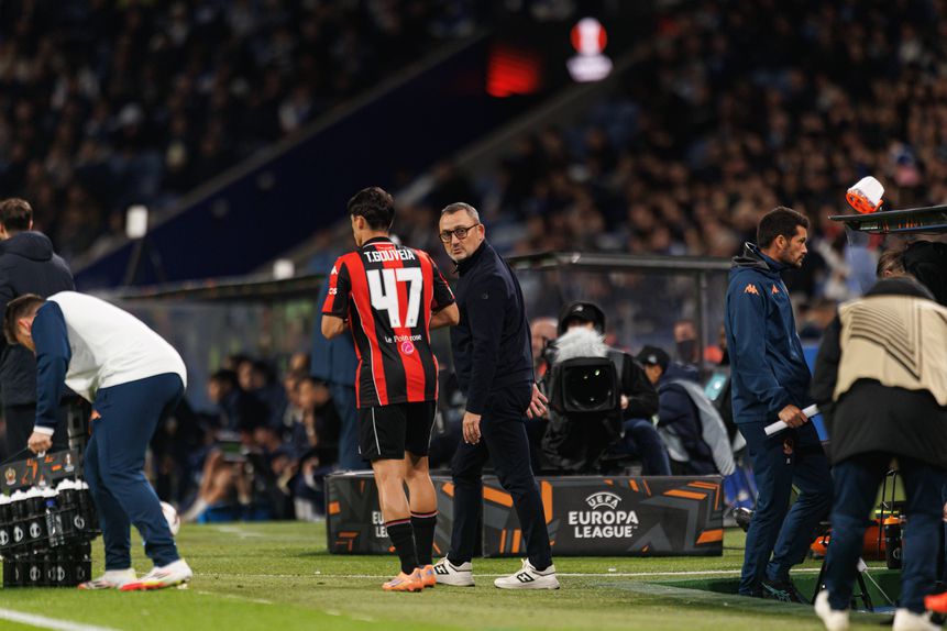 Tiago Gouveia e Franck Haise no jogo do Nice diante do FC Porto