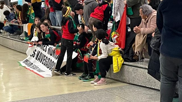 Dezenas de adeptos esperam a Seleção Nacional de andebol no aeroporto