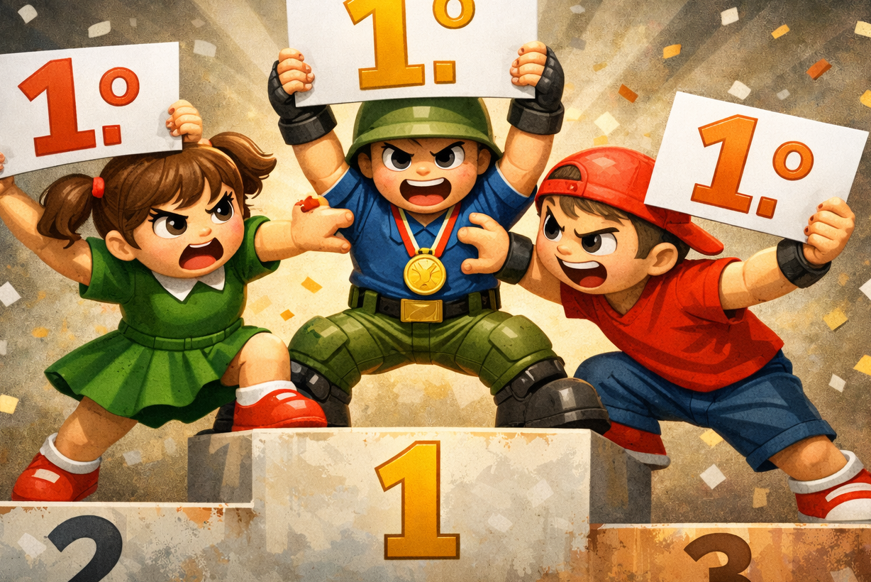 «Eu é que sou o campeão». Imagem gerada por Inteligência Artificial