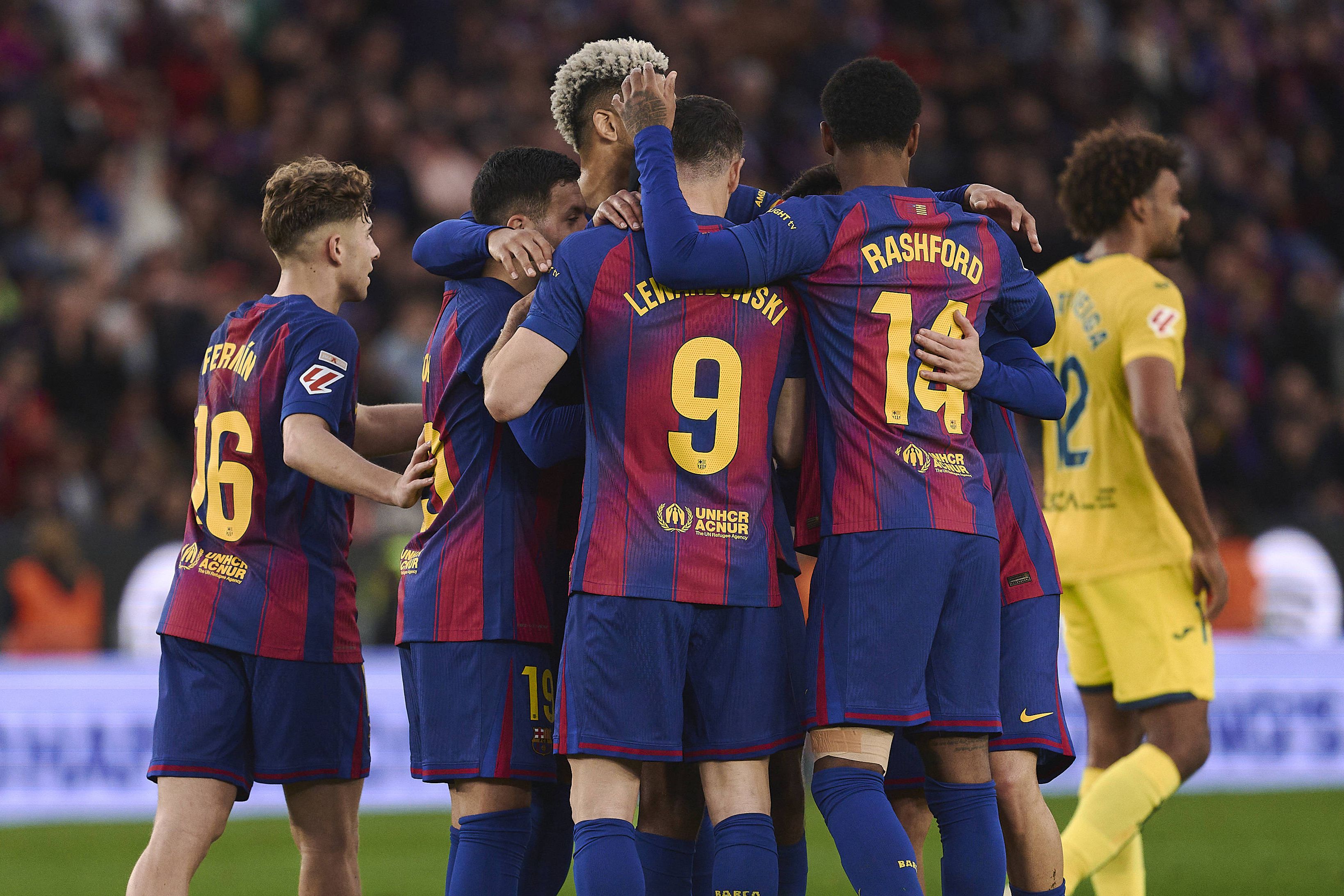 Jogadores do Barcelona a festejarem um golo em Camp Nou