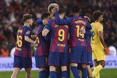 Jogadores do Barcelona a festejarem um golo em Camp Nou