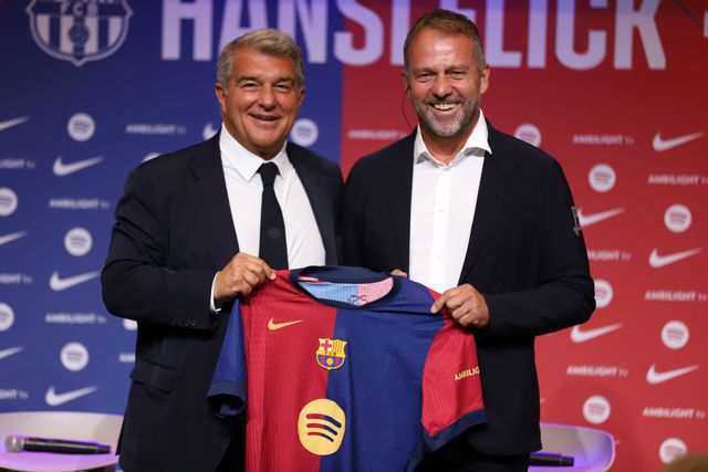 Laporta e Flick na apresentação