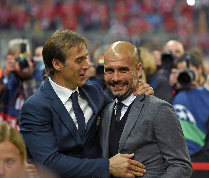 Lopetegui com Guardiola no duelo entre FC Porto e Bayern, a contar para os 'quartos' da Champions (2014/15)