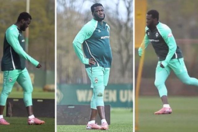 Victor Boniface regressou aos treinos com quilos a mais - Fotos: Werder Bremen