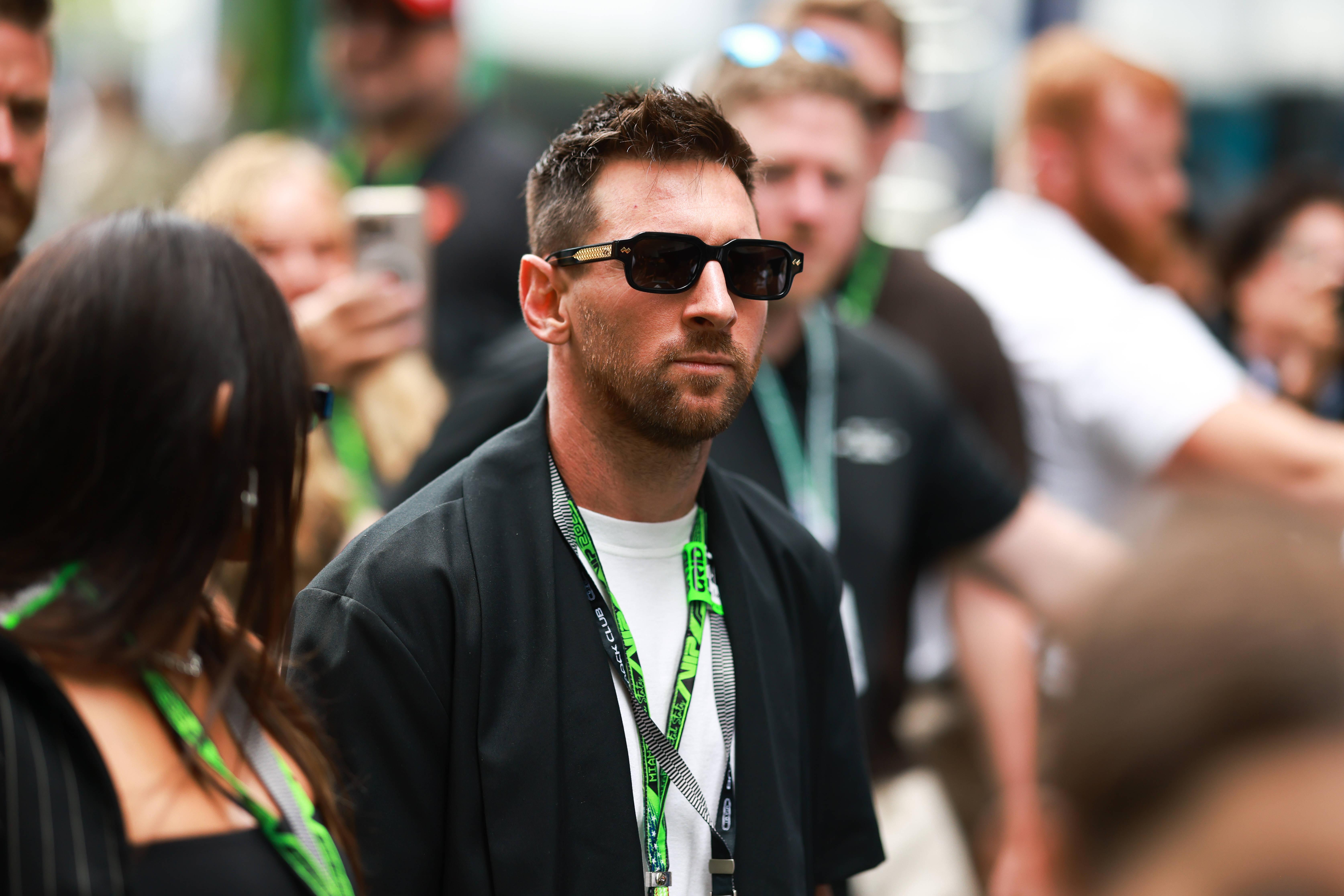 Lionel Messi à chegada ao GP de Miami de Fórmula 1
