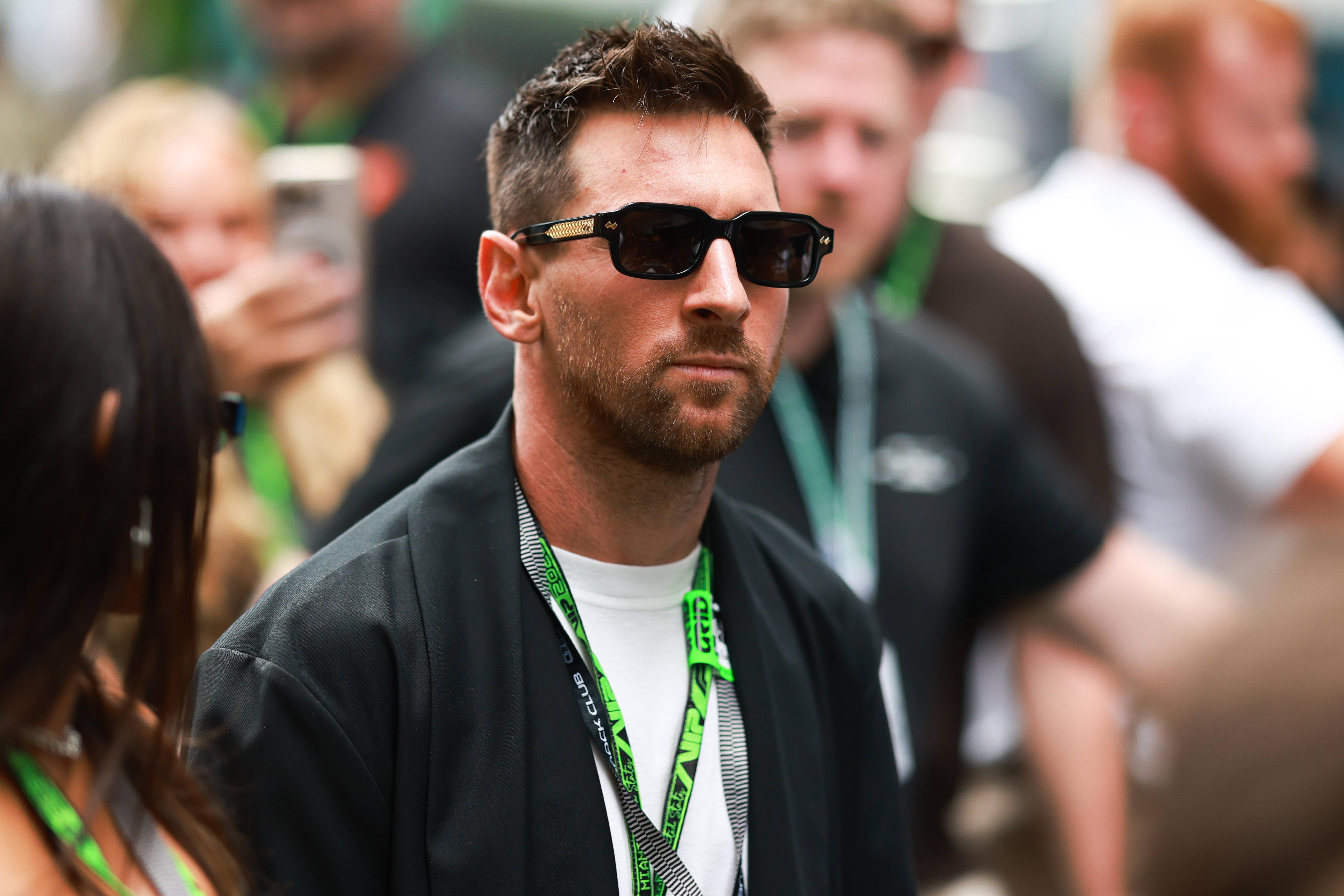 Lionel Messi à chegada ao GP de Miami de Fórmula 1