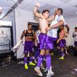 Festa no balneário do Orlando City após vitória sobre o Inter Miami