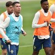 Cristiano Ronaldo e Nélson Semedo durante um treino da Seleção Nacional a preparar a 'final four' da Liga das Nações